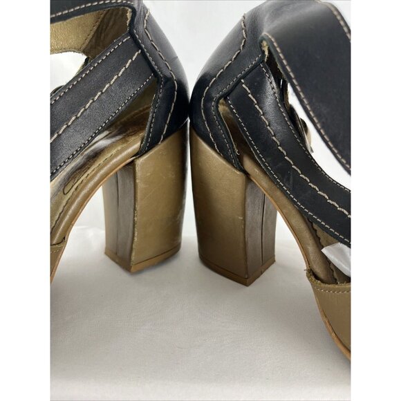 Fly London Fly Girl Block Heel Taupe & Black Leather Shoes - Picture 8 of 16